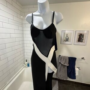 Fashion Nova Black and White Asymmetrical Cutout Dress